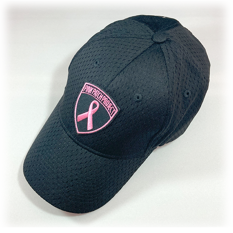 BLACK CAPS WITH PINK PATCH PROJECT EMBLEM ON FRONT